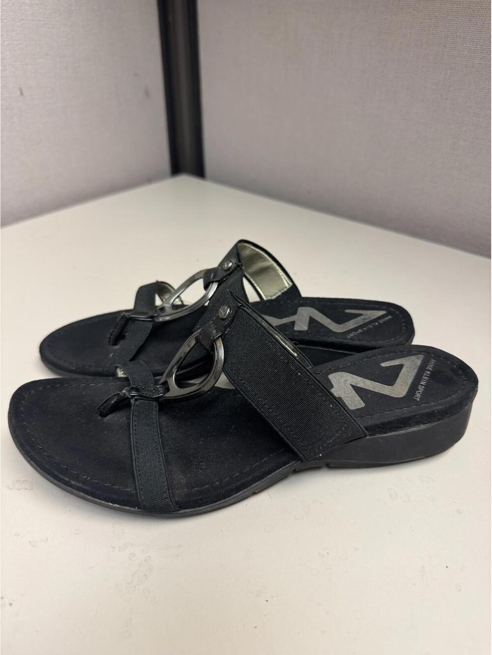 Anne Klein Sport Sandal Black Elastic Slide Size 7